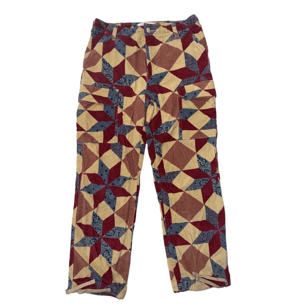 Urban Outfitters BDG Multicolor Patterned Geo Print Corduroy Cargo Pants Sz 30